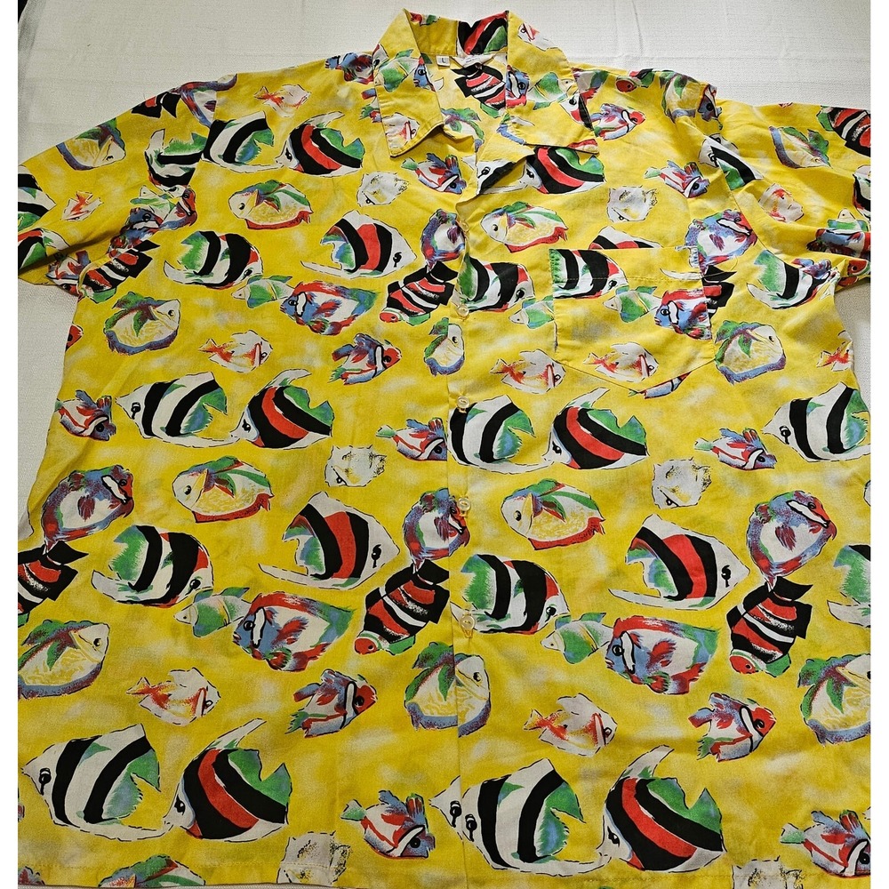 Just Beverlee Tropical Fish Button Up Shirt Authentic Caribbean Print Mens‎ Lg